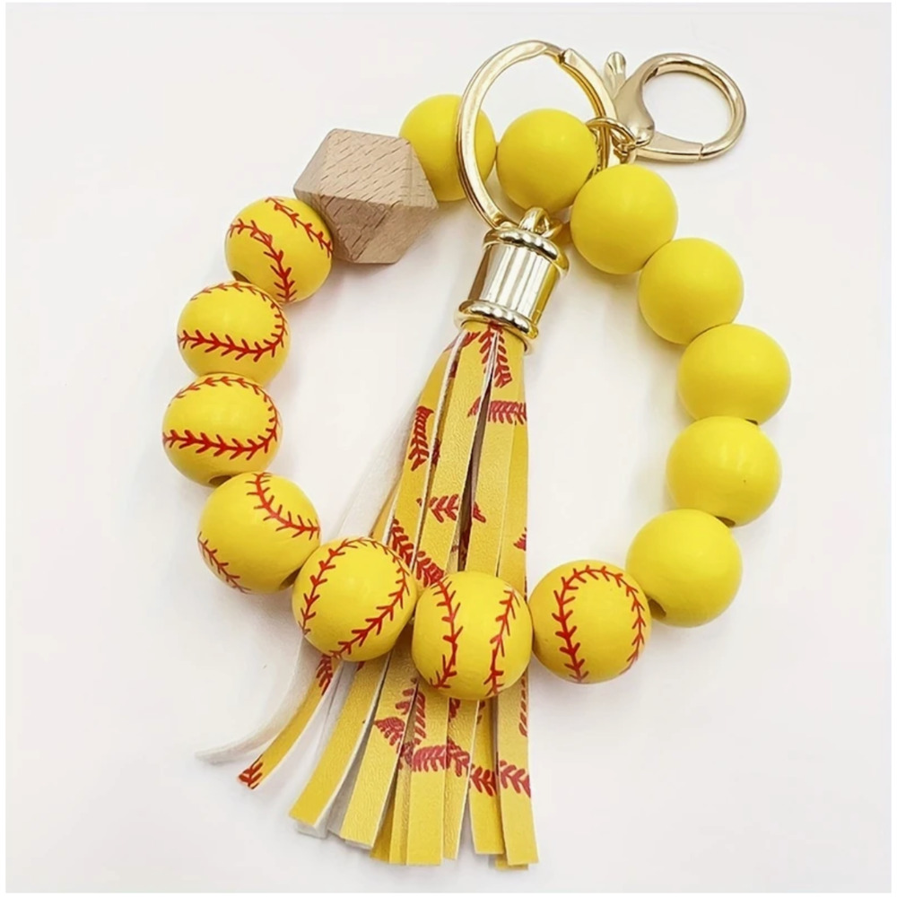 Sporty Chic Softball Silicone Beaded Wrist Keychain with Tassel, Perfect Gift